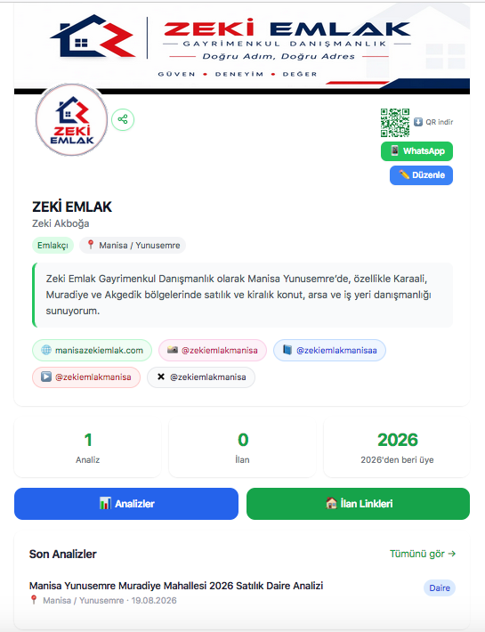 Primyapar emlakçı profil sayfası örneği